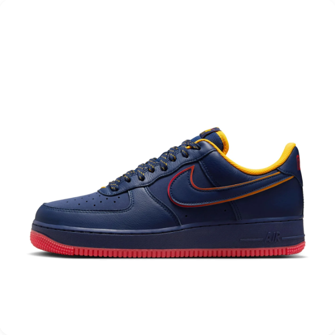 Nike Air Force 1 Navy & Red Low-Top Sneakers with Yellow Accents