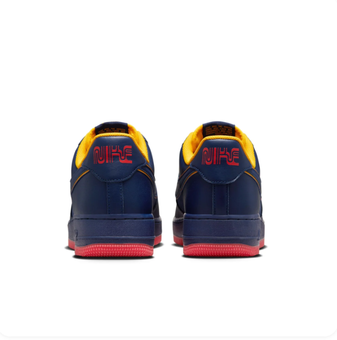 Nike Air Force 1 Navy & Red Low-Top Sneakers with Yellow Accents