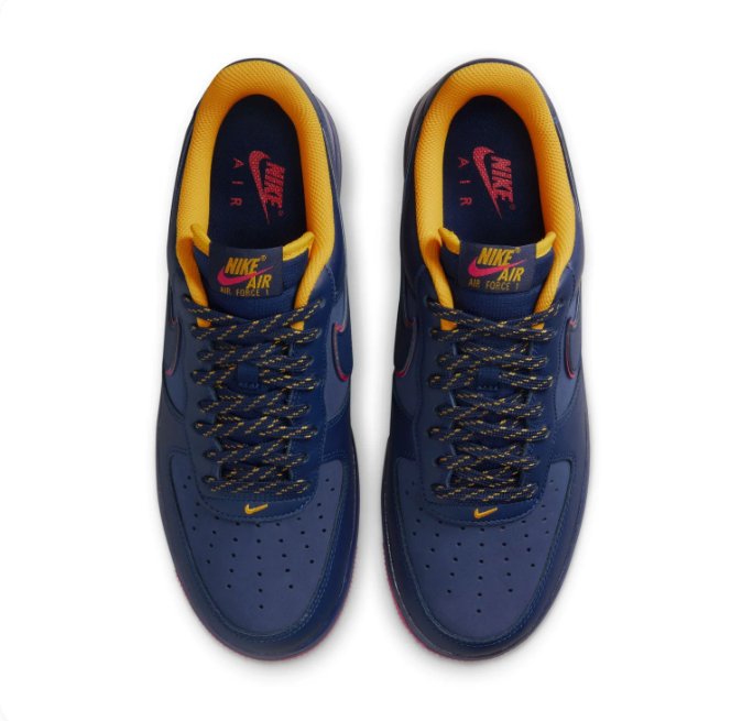 Nike Air Force 1 Navy & Red Low-Top Sneakers with Yellow Accents