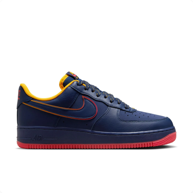 Nike Air Force 1 Navy & Red Low-Top Sneakers with Yellow Accents