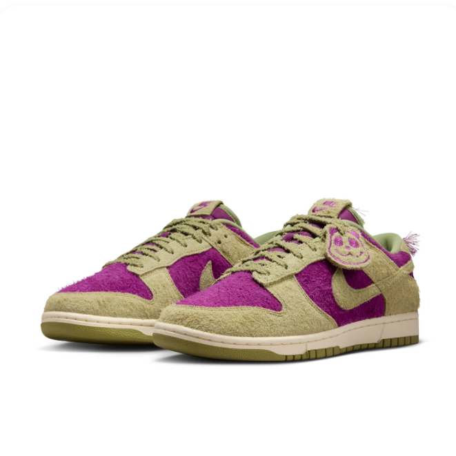 Nike Dunk Low Magenta & Olive Textured Sneakers with Tassel Details