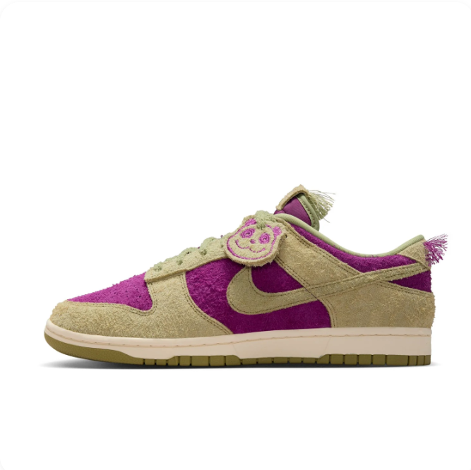 Nike Dunk Low Magenta & Olive Textured Sneakers with Tassel Details