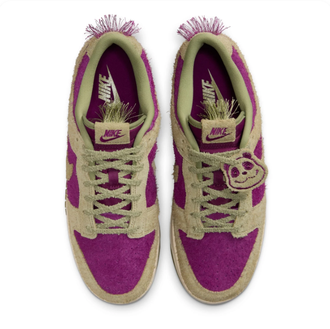 Nike Dunk Low Magenta & Olive Textured Sneakers with Tassel Details