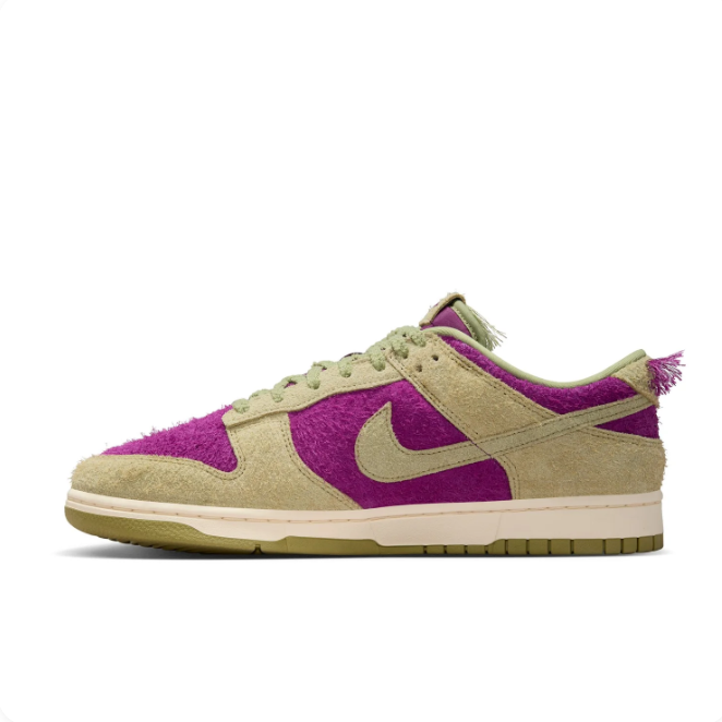 Nike Dunk Low Magenta & Olive Textured Sneakers with Tassel Details