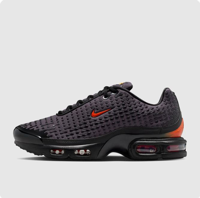 Nike Charcoal Textured Sneakers with Orange Accents & Visible Air Units