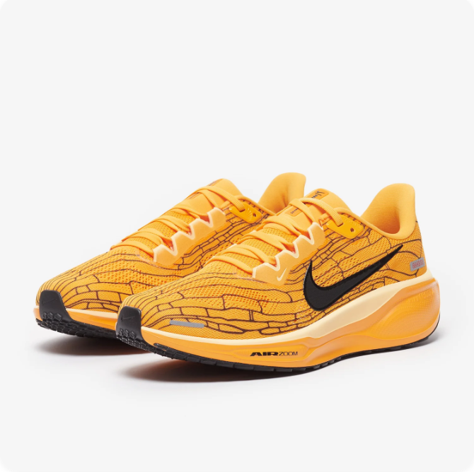Nike Yellow & Orange Low-Top Sneakers with Black Swoosh & Line Pattern