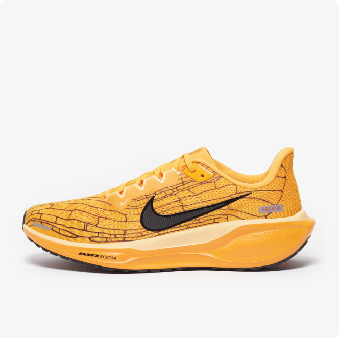 Nike Yellow & Orange Low-Top Sneakers with Black Swoosh & Line Pattern