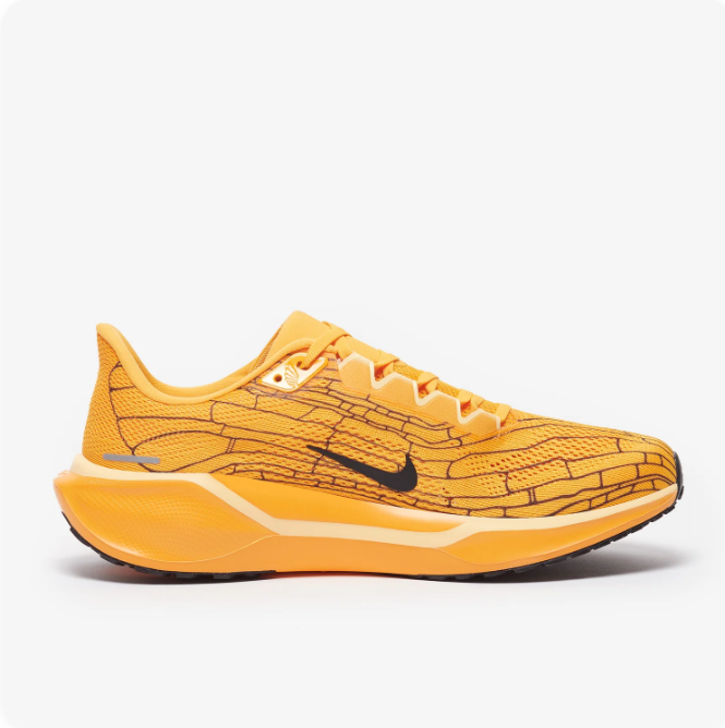 Nike Yellow & Orange Low-Top Sneakers with Black Swoosh & Line Pattern