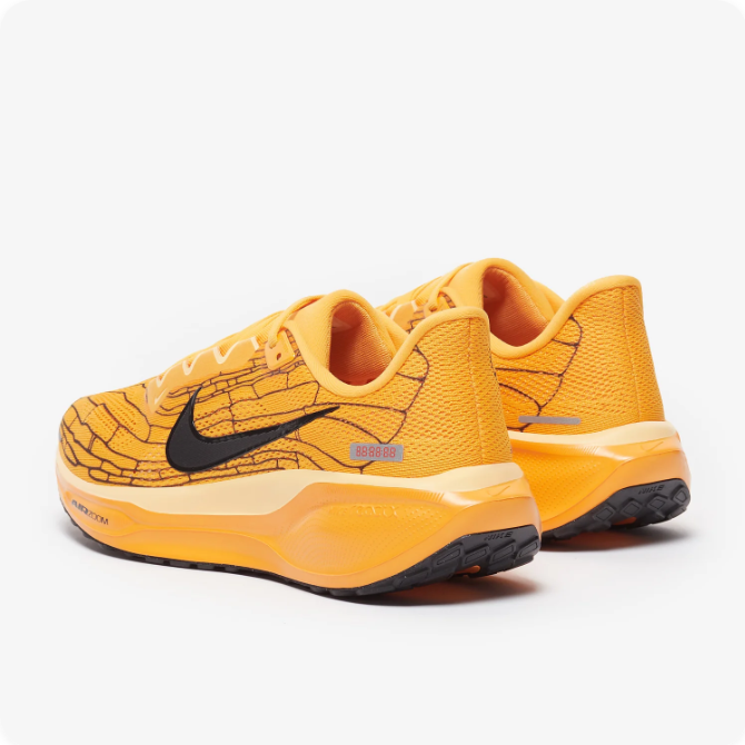 Nike Yellow & Orange Low-Top Sneakers with Black Swoosh & Line Pattern