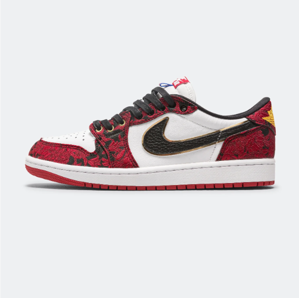 Jordan Red & White Low-Top Sneakers with Patterned Overlays