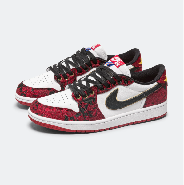 Jordan Red & White Low-Top Sneakers with Patterned Overlays