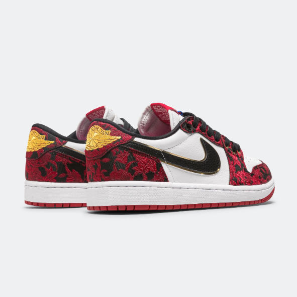 Jordan Red & White Low-Top Sneakers with Patterned Overlays