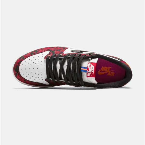 Jordan Red & White Low-Top Sneakers with Patterned Overlays